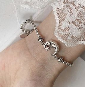 Moon Star Starburst Charm Silver Bracelet