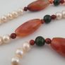 Vintage African Carnelian Statement Necklace with Genuine Pearls & Green Jade Beads Image 8