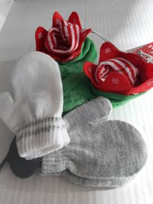 New baby booties and 2 pairs mittens