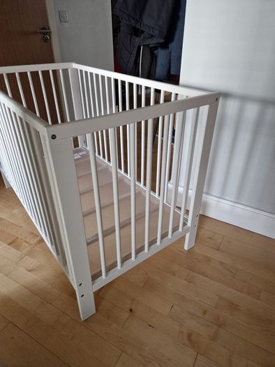 White Wooden Baby Cot Crib with Mattress Excellent Condition