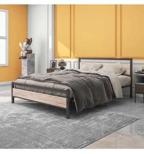 5ft King Size Bed Frame With Wood Headboard