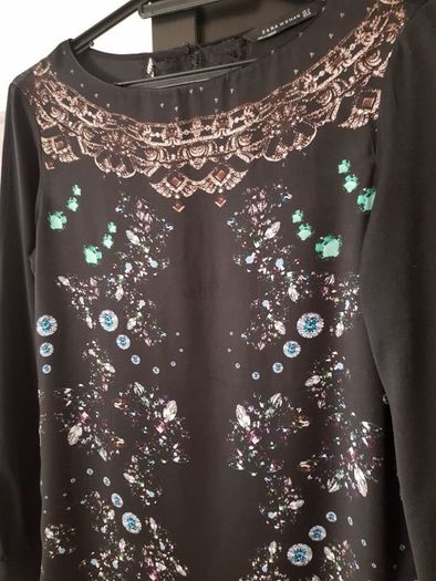 Zara Black Dress, beautiful print, lace detail at the back, size S