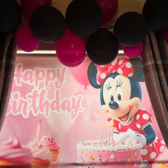 Minnie Mouse Birthday backdrop and 2 stands
