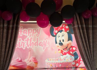 Minnie Mouse Birthday backdrop and 2 stands