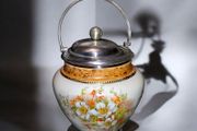 19th century W. Wood silver plated and porcelain tea caddy