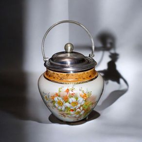 19th century W. Wood silver plated and porcelain tea caddy