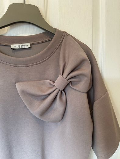 Ladies Bow Shoulder Taupe Top F/S