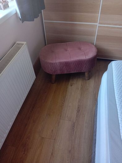 Blush pink bedroom ottoman