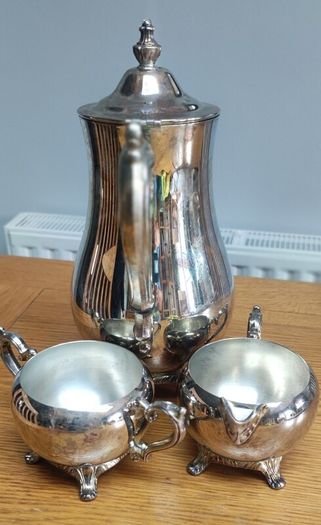 Silver Coffee / Tea Set, Vintage Silver Plated Coffee Pot, Sugar bowl, Milk Jug