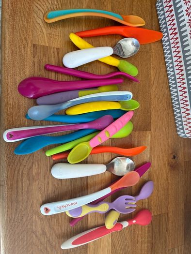 Baby weaning spoons, freezer trays, bibs, cup
