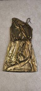 Fashion Union Gold Metallic One Shoulder Dress UK 6