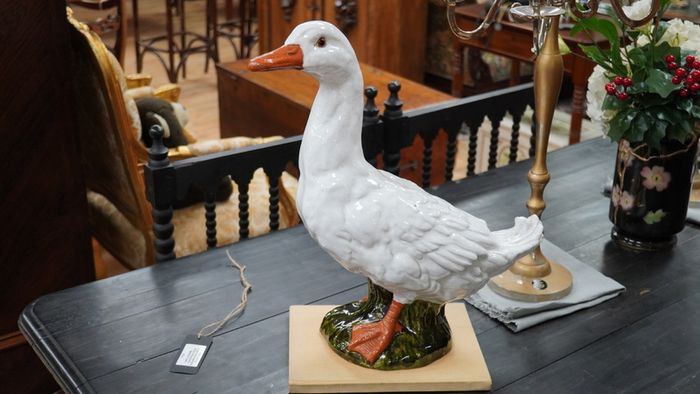 Large Antique French Glazed Terracotta Goose