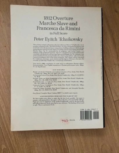 1812 Overture Marche Slave and Francesca da Rimini in Full Score Peter Ilyitch Tchaikovsky