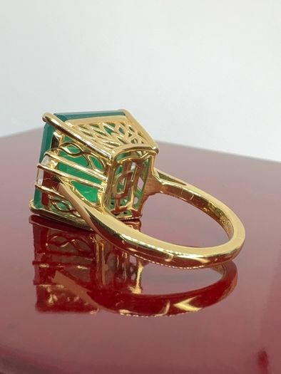 Gold plated Verde Onyx & White Zircon Ring 14K Gold Plated