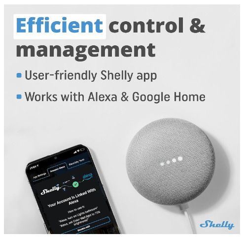 Shelly 3EM | 3-Channel WiFi Smart Energy Meter with Contactor Control - 120A (per channel) | Compatible with Alexa & Google Home