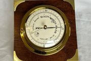 Vintage Nautical Barometer - Brass &amp; Wood Square - Working - 15cm