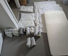 Cot/toddler 140x70cm 3x duvets, 6x covers, 2x sheets, mattress, 3x Pillow and 6x cases