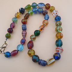 Stunning Mix Aventurine & Skunk Glass Beads Venetian Style Necklace