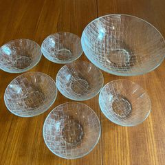 vintage French glass serving desert bowl and side bowls