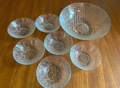 vintage French glass serving desert bowl and side bowls