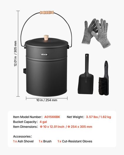 4-Gallon Fireplace Ash Bucket Set