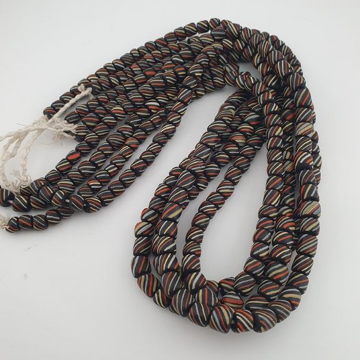 Vintage African Style MultiColor Stripe Black 7mm-8mm Glass Beads Necklace Strand
