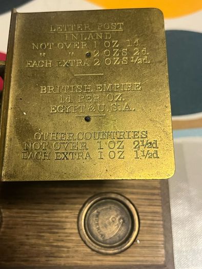 Rare post office scales on oak base