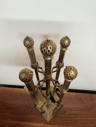 Early 20th Century Brass Fire Irons Set on Stand