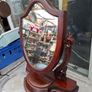 1850s to 1890s Antique Victorian Mahogany Shield-Shaped Dressing Table Mirror featuring Carved Scroll Supports and a Lift-up Trinket Compartment, Postage Available Image 2