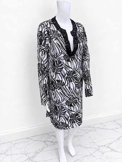 Pre Owned Primark Monochrome Tropical Leaf Print Beach Cover-Up