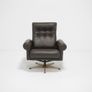 Vintage Brown Leather Swivel Armchair, Denmark, 1970s. Image 4