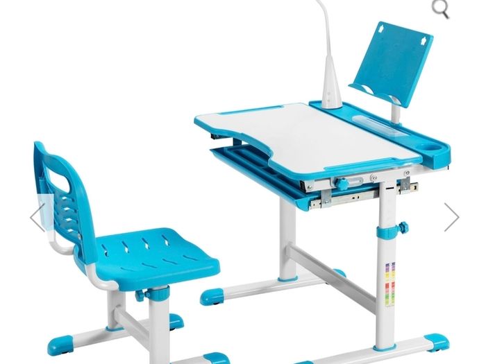 Adjustable kids study table, chair, led light set