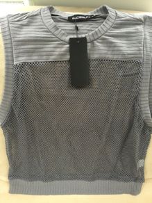mens mesh gray tank top size small retro designer wear