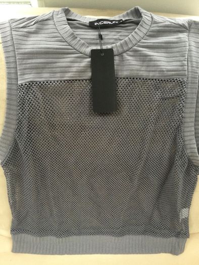 mens mesh gray tank top size small retro designer wear