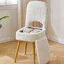 Small Storage Vanity Stool with Folding Backrest, 12.99" x 13.78" x 31.5" Square Teddy Velvet Ottoman, Makeup Chair for Living Room, 4 Metal Legs with Anti-Slip Feet, White Image 2