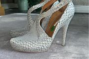 Statement Other Stories Italian Leather Snakeskin Grey Heels Size UK 6.5