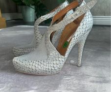 Statement Other Stories Italian Leather Snakeskin Grey Heels Size UK 6.5