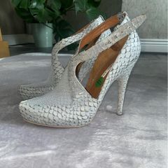 Statement Other Stories Italian Leather Snakeskin Grey Heels Size UK 6.5