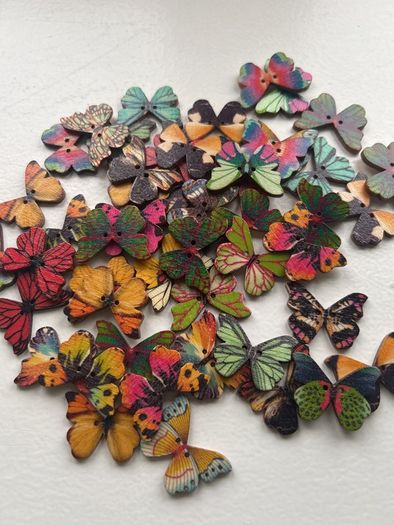 50 wooden Colorful butterfly shape buttons