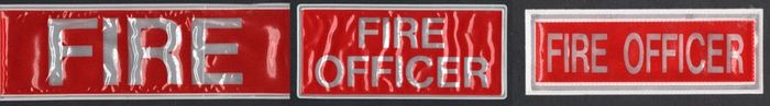 Bundle of Fire Officer/ Fire Reflective Badges. 2 310mm X 100mm, 5 240mm X 110mm & 4 120mm X 44mm