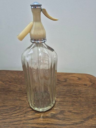 Vintage 1950s Schweppes Glass Soda Siphon - Fully Intact with Original Neck Label