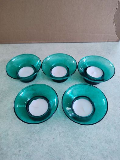 Lovely Set Of 5 Turquaze Glass Night Light Candle Holder