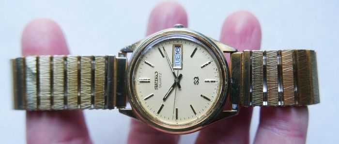Vintage Rare 1980s Seiko SQ 8C23-6010 Day Date Quartz Gold Plated Gents Watch