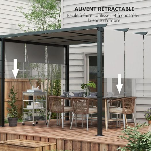 Pergola with 3 sliding canopies 3.5L x 3l x 2.35H m