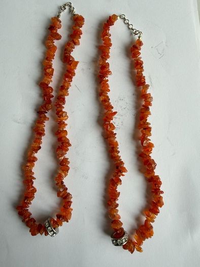 Pair of 2 Matching Natural Amber Chip Necklaces with 925 Sterling Silver Clasps