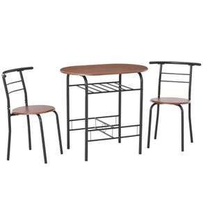 MDF 2-Seater Bar Stool and Table Set w/ Bottle Storage Shelf Wood Tone (FREE POSTAGE)