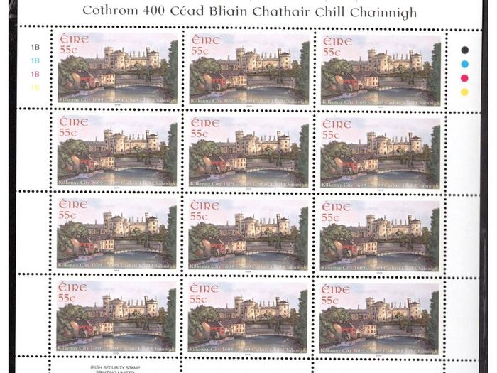 2009 Ireland The 400th Anniversary of the City of Kilkenny Commemorative Stamp Sheetlet Plate 1B1B1B1B Mint Never Hinged (MNH)