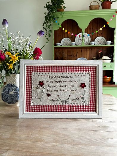 Vintage Embroidered Gingham Picture Frame