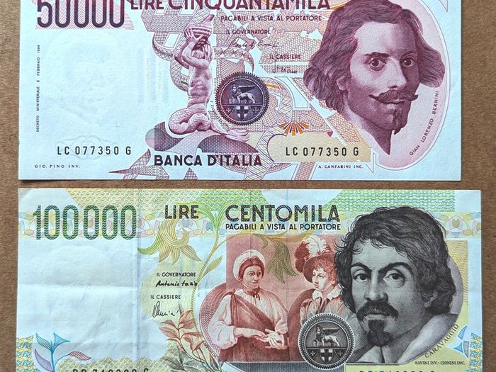 ITALY - Set of 2 Banknotes: 50.000+100.000 Lire 1984 1994 P 113a (VF-AU)