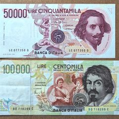 ITALY - Set of 2 Banknotes: 50.000+100.000 Lire 1984 1994 P 113a (VF-AU)